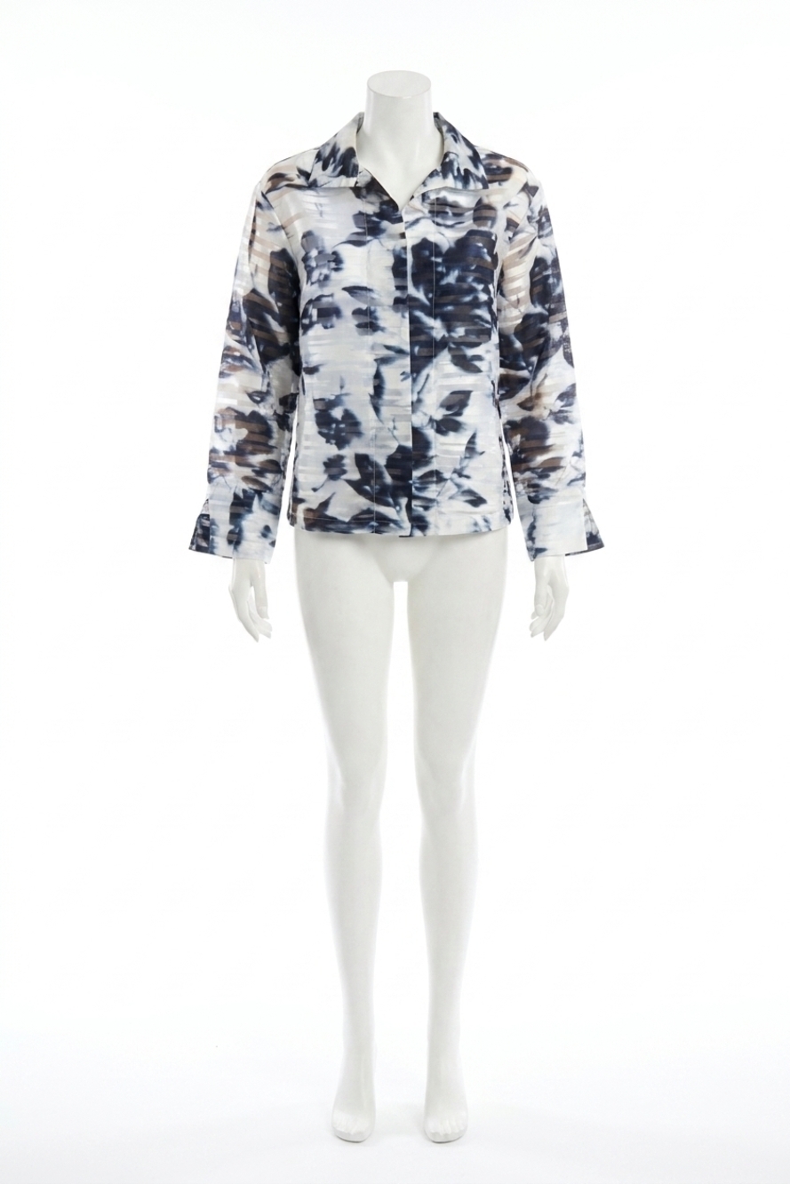 NEW JOSEPH RIBKOFF floral organza jacket in vanilla/midnight blue